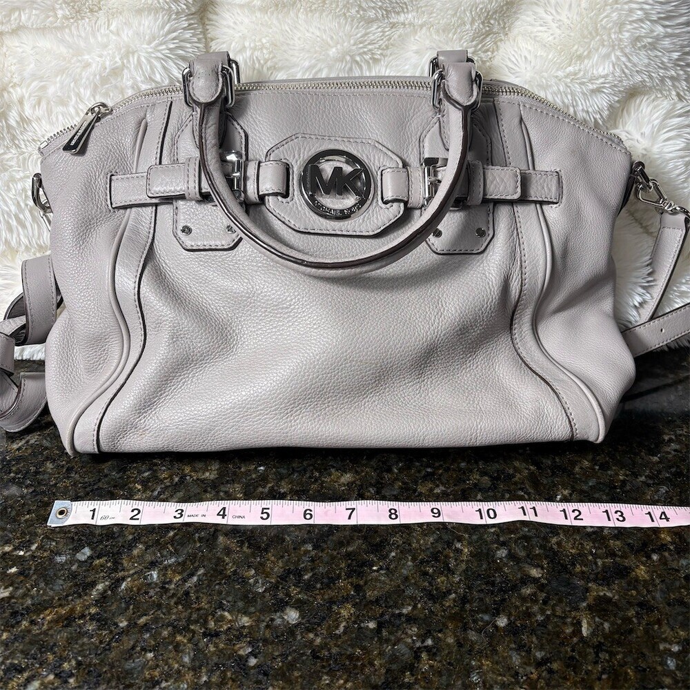 Michael Kors Satchel Shoulder Bag Womens Medium Gray Pebbled Leather MK - Picture 1 of 11